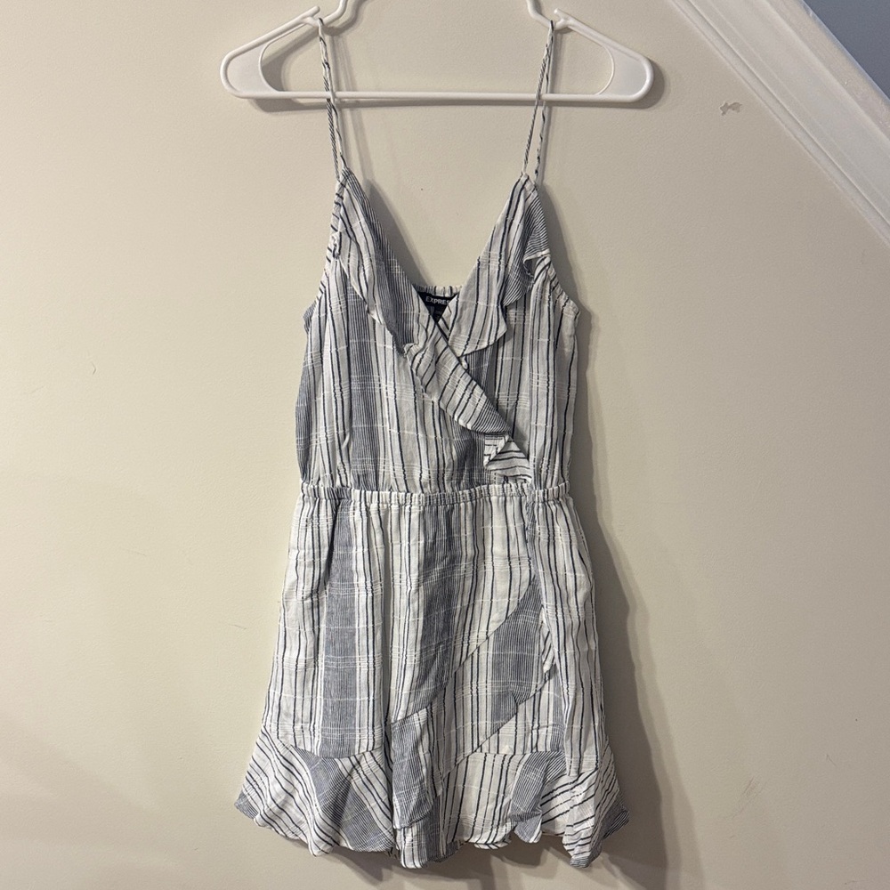 Express Navy and White Ruffle Dress